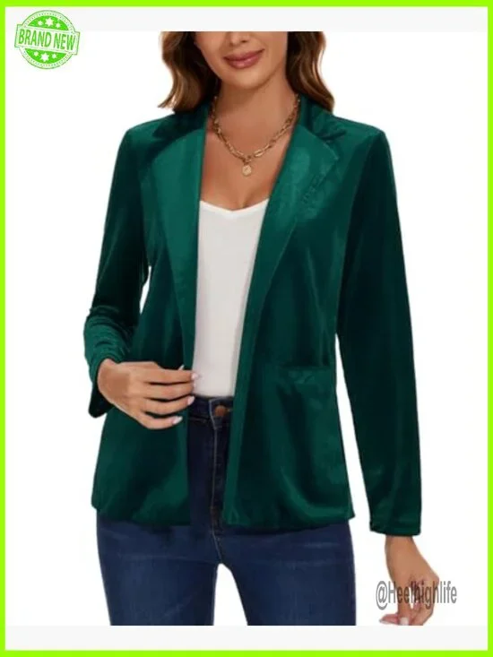 Velvet Blazer Jacket Long Sleeve Button Front Pockets Office Casual Large - Picture 3 of 6